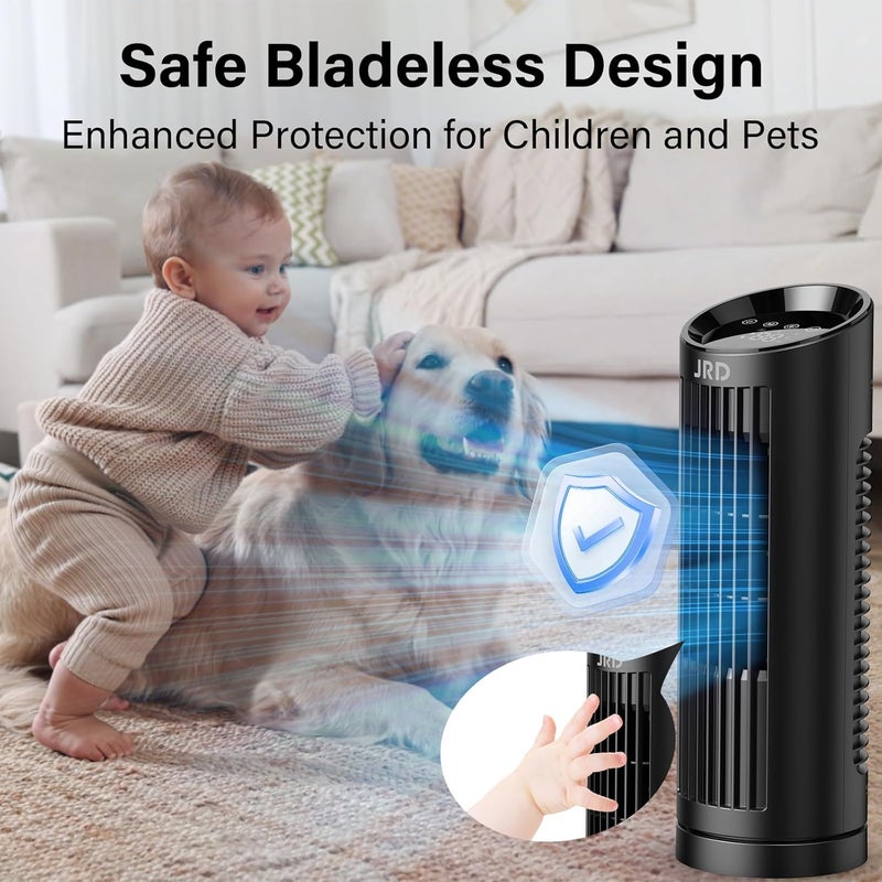 JRD 13'' Tower Fan for Bedroom, Quiet Cooling Desk Fan with Remote, 80° Oscillating, 3 Speed, 4 Mode, 12h Timer, Digital Touch Screen, Portable, Safe Bladeless Table Fan for Home Desktop Office - Image 5